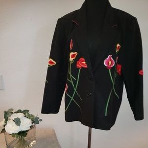 Black Floral Embroidered Calla Lilly Jacket Size M